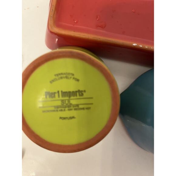 Pier One Terracotta Pottery Condiments Tray, 3 Bowls Hostess Gift, Occasions - Picture 6 of 9